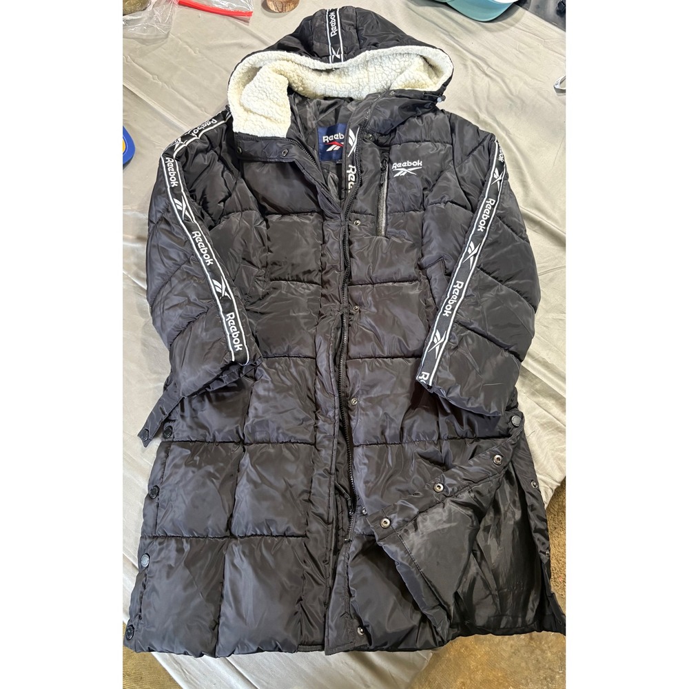 Reebok Womens Black Longline Puffer Coat Sherpa Hood OLRB9458933 Medium‎ y2k